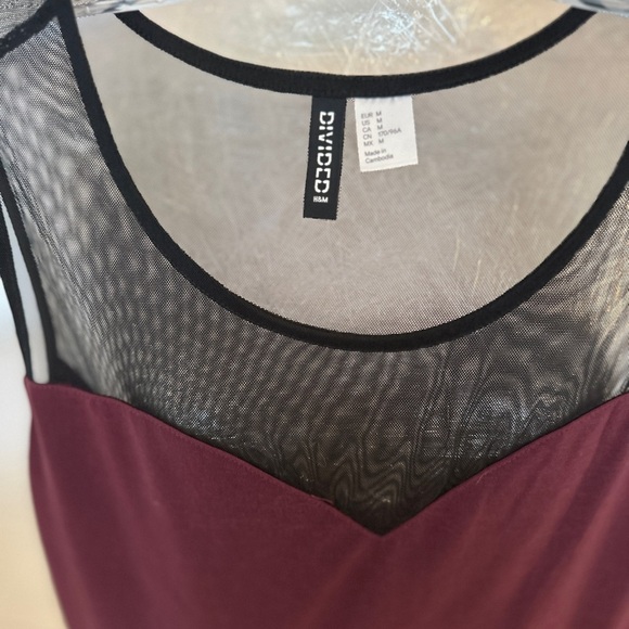 Divided Maroon Dress with Sheer Mesh Accent - Picture 2 of 2